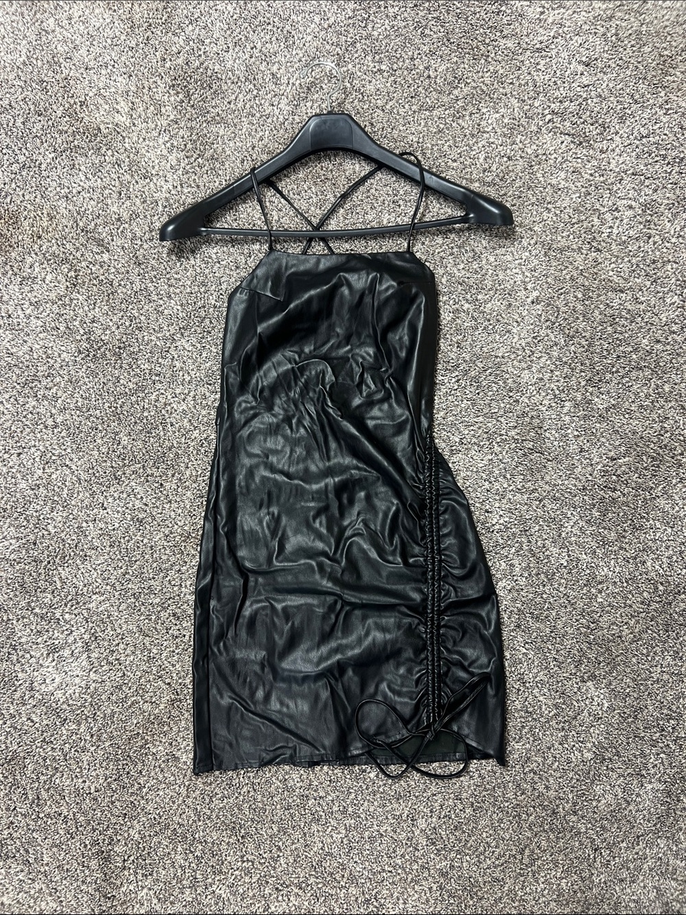 Black Strappy Faux Leather Mini Dress